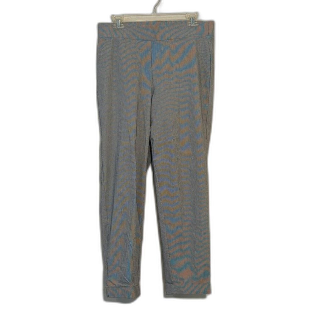 Berkley Jensen Gray Pinstripe Pull On Ankle Pants Cuffed Pockets L